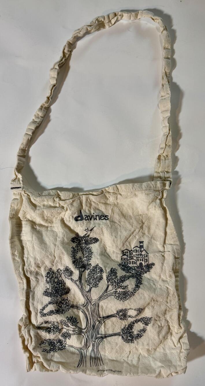 Davines Crossbody Bag Womens Small Beige Recycled Cotton Tree Graphic Print